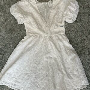 Altar'd State White Puff Sleeve A-Line Dress